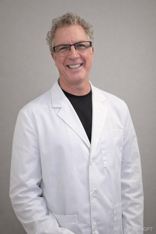 Smiling dentist in a white coat, ready to welcome patients to the practice in Lunenburg